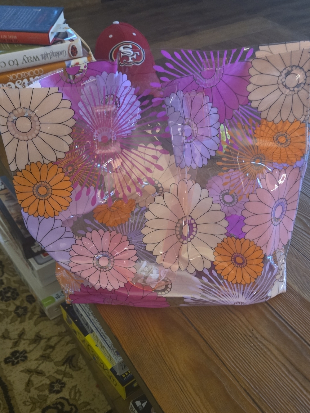 Lancome Clear Floral Tote - Pink, Purple & Orange